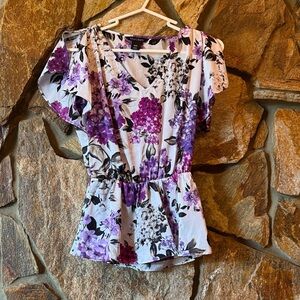 White House Black Market Purple Floral Blouse